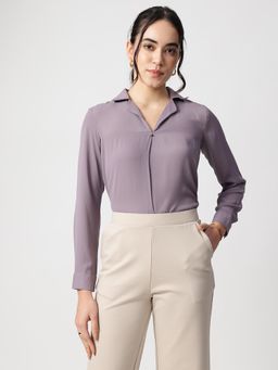 Strong And Brave - Women Georgette Shirt Style Purple Top