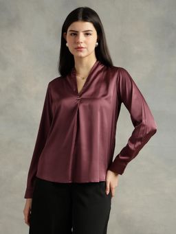 Strong And Brave - Women Satin V-neck Purple Top