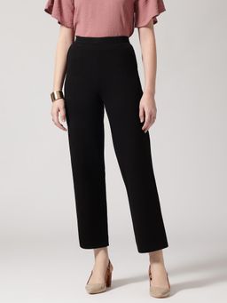 Strong And Brave - Women Comfort High-Rise Easy Wash Black Trousers