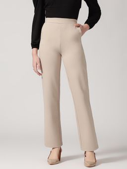 Strong And Brave - Women Comfort Regular Fit High-Rise Formal Ivory Trousers