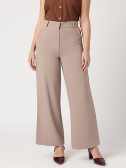 Strong And Brave - Women Smart Wide Leg Mid-Rise Easy Wash FormalBrown Trousers