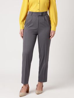 Strong And Brave - Women Smart Mid-Rise Easy Wash Formal Grey Trousers