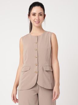 Strong And Brave - Women Round Neck Brown Waistcoat