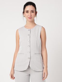 Strong And Brave - Women Round Neck Grey Waistcoat