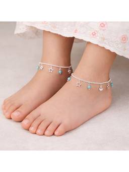 Miora - 925 Sterling Silver Turquoise Bead And Star Charm Anklet With Huid