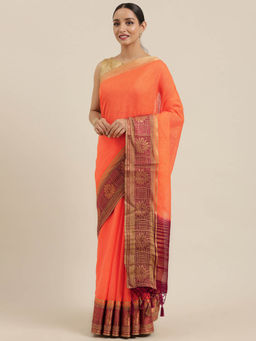 Mimosa - Women Kanjivaram Linen Saree With Unstitched Blouse