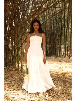 The Clothing Factory - Women Cotton Off White Gathered Maxi Dress