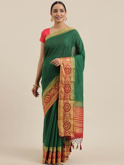 Mimosa - Women Kanjivaram Linen Saree With Unstitched Blouse