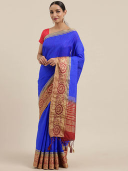Mimosa - Women Kanjivaram Linen Saree With Unstitched Blouse