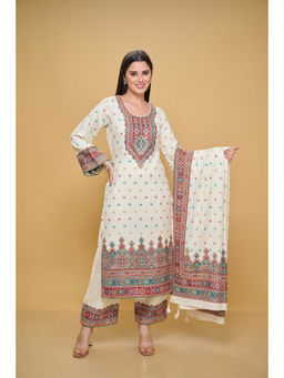 Safaa - Women Acro Wool Woven Unstitched Suit and Dupatta Color Cream (Set of 3)