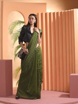 Beatitude - Green Cotton Woven Saree with Unstitched Blouse