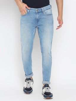 Spykar - Light Blue Cotton Slim Fit Narrow Length Jeans for Men