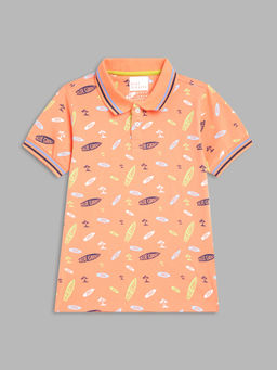 Blue Giraffe - Boys Peach Printed Polo T-Shirt