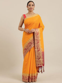 Mimosa - Women Kanjivaram Linen Saree With Unstitched Blouse