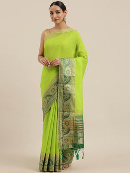 Mimosa - Women Kanjivaram Linen Saree With Unstitched Blouse