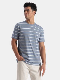 Jockey - 2715 Men Cotton Rich Striped Crew Neck T-Shirt-Troposphere And White