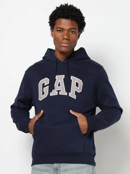GAP - Men Typography Embroidered Relaxed Fit Hoodie - Navy Blue