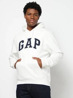 GAP - Men Typography Embroidered Relaxed Fit Hoodie - White
