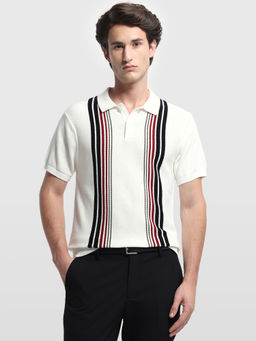 Arrow Sports - Men's Vertical Striped White Regular Fit Polo T-Shirt
