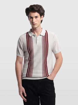 Arrow Sports - Men's Vertical Striped Beige Regular Fit Polo T-Shirt