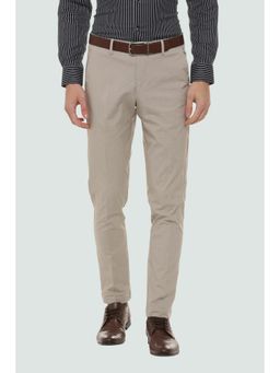 Louis Philippe - Men Beige Super Straight Fit Check Flat Front Formal Trouser