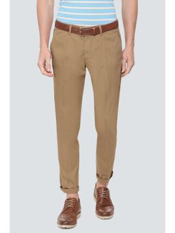 Louis Philippe - Men Khaki Straight Fit Solid Flat Front Casual Trouser