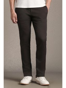 Louis Philippe - Men Brown Slim Straight Fit Textured Flat Front Casual Trouser
