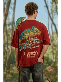 VEIRDO - Men's Disguised Red 3D Puff Graphic Printed Exclusive Supreme Edition T-Shirt