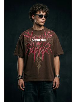 VEIRDO - Men's Brown Silicon Graphic Printed Exclusive Supreme Edition T-Shirt