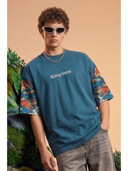 VEIRDO - Men's Dragon Blue 3D Puff Graphic Printed Exclusive Supreme Edition T-Shirt