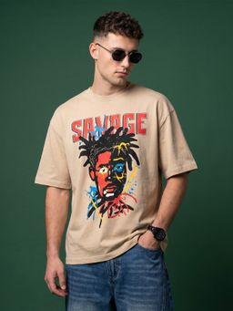 VEIRDO - Men's Savage Swanwhite Front Graphic Printed Exclusive T-Shirt