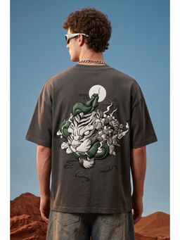 VEIRDO - Men's Tiger Grey 3D Puff Graphic Printed Exclusive Supreme Edition T-Shirt.