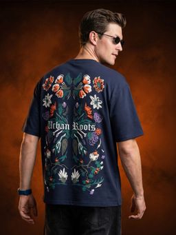 VEIRDO - Men's Urban Roots Navy 3D Puff Graphic Printed Exclusive T-Shirt