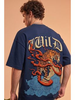 VEIRDO - Men's Wild Tiger Blue 3D Puff Graphic Printed Exclusive Supreme Edition T-Shirt