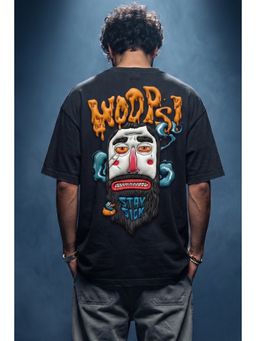 VEIRDO - Men's Stay Sick Black Oversized Puff Graphic Printed Exclusive T-Shirt