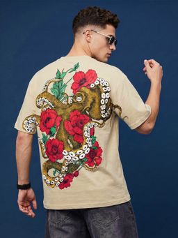 VEIRDO - Men's Octopus Swanwhite 3D Puff Graphic Printed Exclusive Supreme Edition T-Shirt