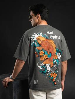 VEIRDO - Men's Spirit Grey 3D Puff Graphic Printed Exclusive Supreme Edition T-Shirt