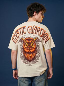 VEIRDO - Men's Guardian Owl Swanwhite 3D Puff Graphic Printed Exclusive Supreme Edition T-Shirt
