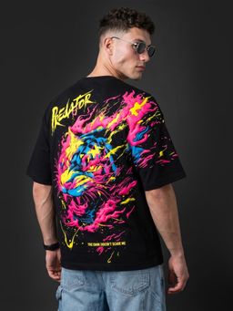VEIRDO - Men's Predator Black 3D Puff Graphic Printed Exclusive Supreme Edition T-Shirt
