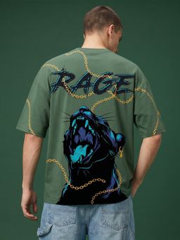 VEIRDO - Men's Black Panther Olive Back Graphic Printed Exclusive Supreme Edition T-Shirt