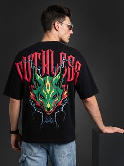 VEIRDO - Men's Ruthless Wolf Black 3D Puff Graphic Printed Exclusive Supreme Edition T-Shirt