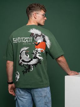 VEIRDO - Men's Shinzen Olive Back Graphic Printed Exclusive Supreme Edition T-Shirt