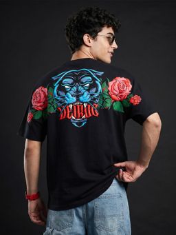 VEIRDO - Men's Tiger Black 3D Puff Graphic Printed Exclusive Supreme Edition T-Shirt