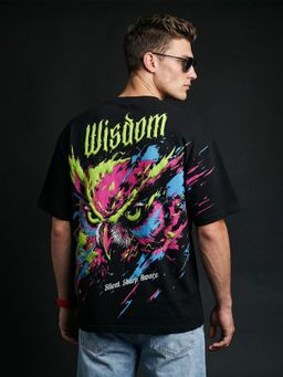VEIRDO - Men's Wisdom Black 3D Puff Graphic Printed Exclusive Supreme Edition T-Shirt