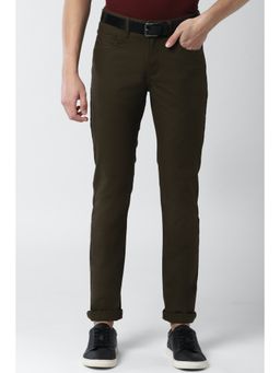 Peter England - Men Olive Solid Super Straight Fit Chino Casual Trouser