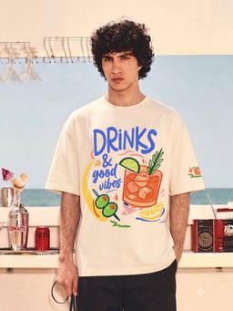 PRONK - Drinks And Good Vibes Men Graphic Printed Oversized T-Shirt