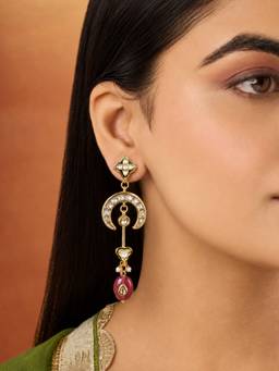 Indinoor - Crescent Kundan Dangler Earring