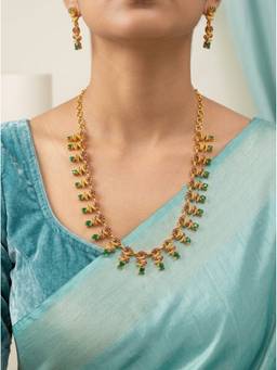 Vosgi - Antique Ruby Emerald CZ Floral Leaf Jewellery Set