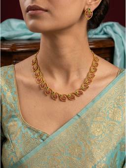 Vosgi - Ruby Emerald CZ Leaf Teardrop Jewellery Set