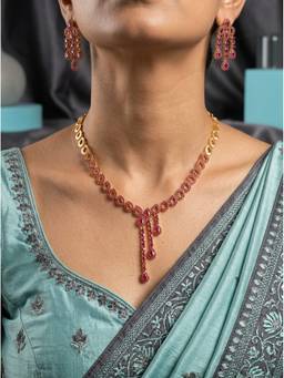 Vosgi - Ruby Pink Teardrop Bloom Statement Jewellery Set